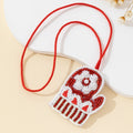 Beaded Red Mitten Pendant Necklace With Flower Design view 4