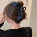 Black Long Satin Bow Shark Style Hair Claw With Draped Tails view 1