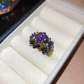 Gunmetal Purple Crystal Open Rings Oval Star Thin Band view 6