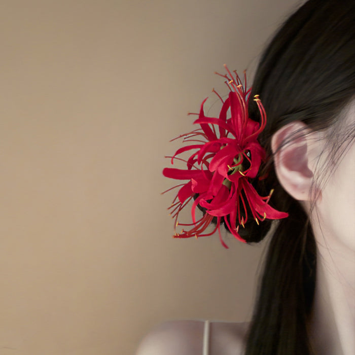 Red Or Pale Pink Artificial Spider Lily Duckbill Hair Clip
