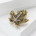 Maple Leaf Rhinestone Brooch Antique Silver or Gold Tone Pin view 3