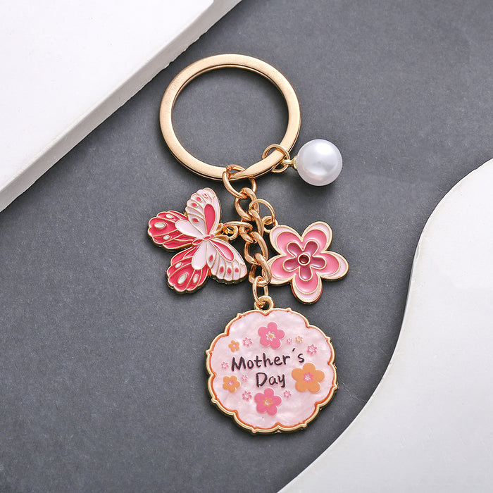 Four-Style Pink and Blue Mother's Day Butterfly Flower Keychain Collection