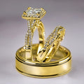 Square Halo Three-Ring Bridal Set In Silver, Gold, And Rose Tones view 8