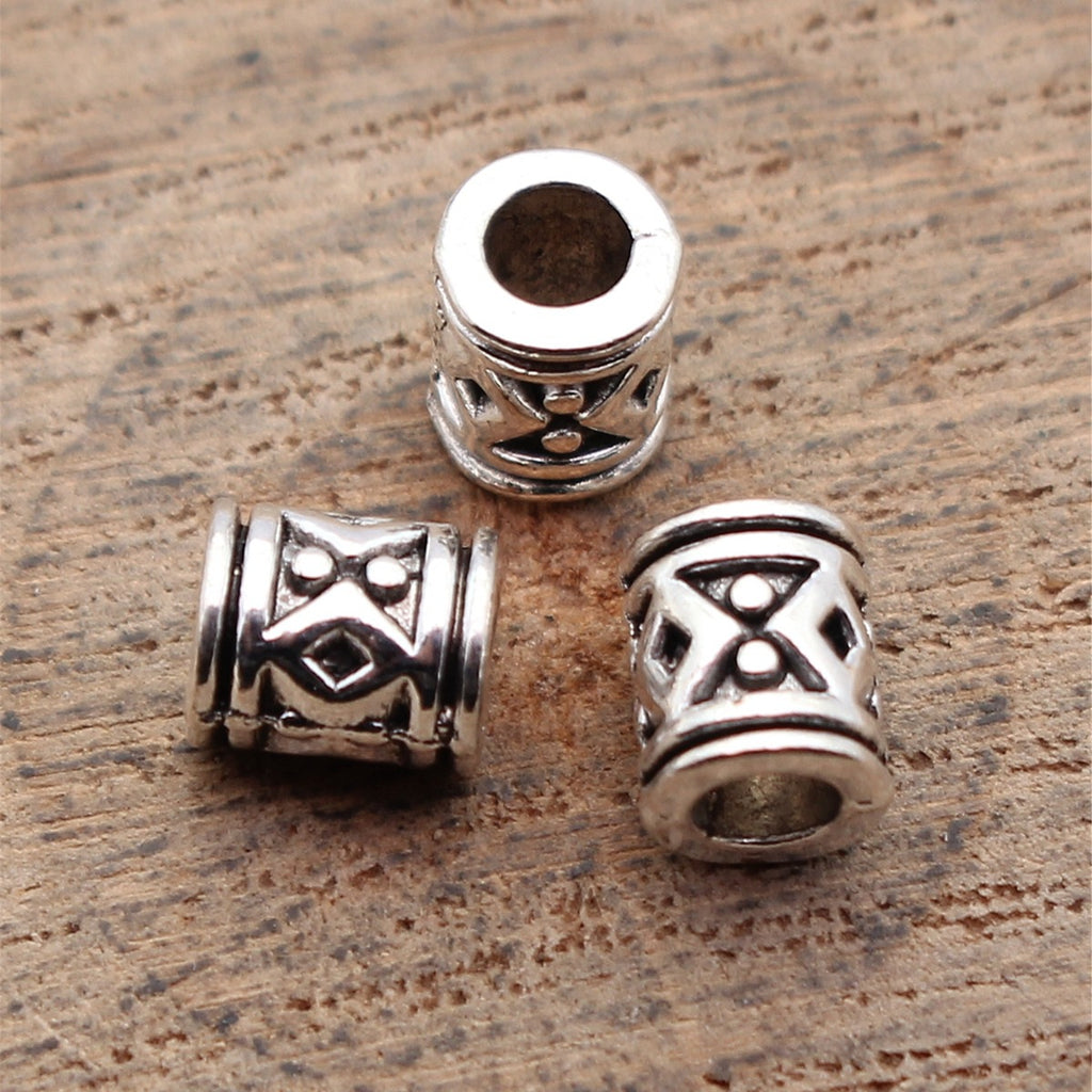 6.2x5x5mm 0.43g Antique Silver Zinc Alloy Diamond Pattern Tube Beads for Bracelet Necklace Jewelry Making