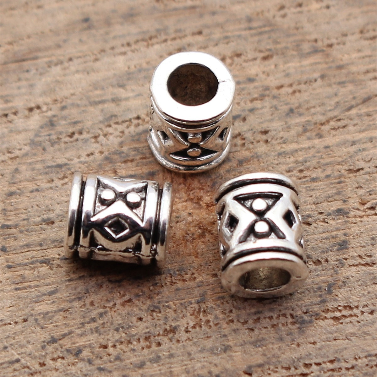 6.2x5x5mm 0.43g Antique Silver Zinc Alloy Diamond Pattern Tube Beads for Bracelet Necklace Jewelry Making
