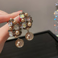 Crystal Cluster and Pearl Drop Statement Earrings Fashion Jewelry Accessories view 6