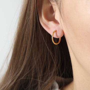 Gold Tone Plain Round Hoop Earrings Multiple Sizes Smooth Finish