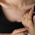 Hollow Xi Round Pendant Necklace Gold Rose Steel Tones view 4