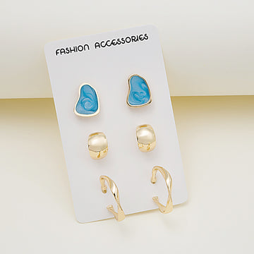 Blue Pink and Green Three Pair Mixed Earring Card Sets