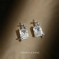 Silver Tone Large Clear Rectangle Stone Starburst Stud Earrings view 3