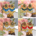 Twelve Ornate Teardrop Bead and Bell Jhumka Earrings view 2