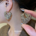 Light and Dark Brown Beaded Open Heart Hoop Earrings view 3