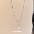 Silver Double Layer Wave Chain Pearl Drop Necklace view 4
