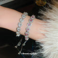 Silver Tone Heart Crystal Slider Bracelets In Pink Or Clear view 1