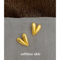 Gold Matte Brushed Finish Heart Stud Earrings Pair view 4