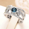Aqua And Clear Round Stone Multi-Rail Wide Ring In Silver Tone view 2
