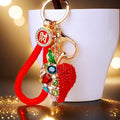 Jeweled Red Strawberry Keychain with Green Leaf and Half Crystal Face view 4