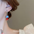 Blue And Red Mushroom Huggie Earrings With Decorative Details view 4
