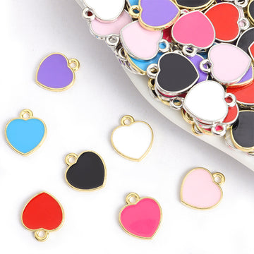 Enamel-Look Gold Silver Heart Alloy Charms in 14 Styles
