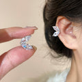 Clear Crystal Double Leaf Ear Cuff in Polished Silver Tone view 1