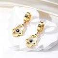 Gold Tone Evil Eye Hamsa and Star Huggie Drop Earrings view 2