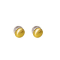 Gold Brushed Dome Front Back White Pearl Stud Earrings view 5