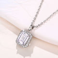 Silver Tone Emerald Cut Crystal Halo Pendant Necklace view 3