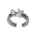 Silver Tone Three Row Open Ring With Clear Crystal Bands view 5