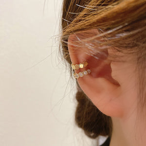 Gold Tone Crystal Geometric Ear Cuff Clip Earrings