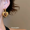 Brown Heart Cabochon Drop Earrings Statement Fashion Jewelry view 3