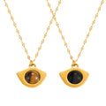 Eye Pendant Necklace Tiger Eye Or Black Glass Gold Steel view 5