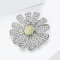 Rhinestone Daisy Flower Brooch Yellow Center Silver Petals view 4