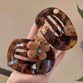 Tortoise Acrylic Flocked Bear Rhinestone Claw Hair Clip view 2