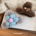 Brown Furry Leopard Heart Crystal Accent Hair Claw Clip view 2