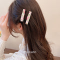 Floral Fabric Bow Duckbill Hair Clips Cream Blue Pink view 1