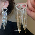 Crystal Heart Waterfall Tassel Stud Earrings Decorative Jewelry view 1