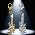 Rhinestone Electric Guitar Charm Lobster Clasp Gold Silver view 3
