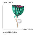 Green Enamel Lotus Seed Pod Brooch Pearl Pink Rhinestone Pin view 4