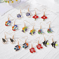 Colorful Enamel Tropical Fish Drop Earrings Gold Hooks 9 Styles view 1