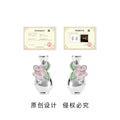 Silver Flower Vase Stud Earrings Pink Enamel Leaf Pair view 3