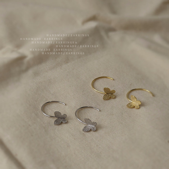 Frosted Butterfly Hook Earrings Gold Silver Metal Pair