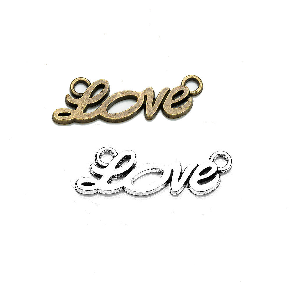 Alloy LOVE Double-Hole Connector Charm 33x10mm