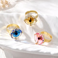 Gold Tone Oversized Faceted Crystal Adjustable Rings view 1