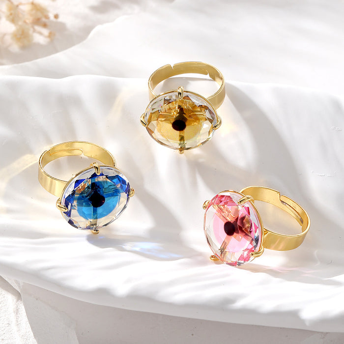 Gold Tone Oversized Faceted Crystal Adjustable Rings