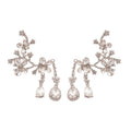 Silver Tone Floral Branch Earrings with Crystal Teardrops view 5