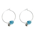Silver Tone Large Hoop Blue Stone Chip And Round Ball Earrings view 5