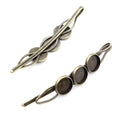 Leaf Shaped Triple Cabochon Hair Clip Base in Antique Bronze view 1