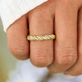 Gold Tone Twisted Rope Band Ring with Clear Accents view 1