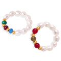 Stretch Pearl Bead Rings Red Green Faceted Stones Gold Accents view 5
