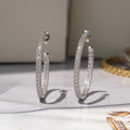 Single-Row Clear Stone Large Oval Hoop Earrings In Silver Tone view 3